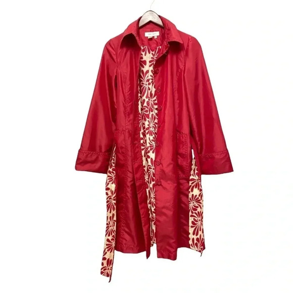 Zara Trench Coat Trench Jacket Belted Side Pockets Raspberry Pink Pleated Size S - Picture 5 of 9